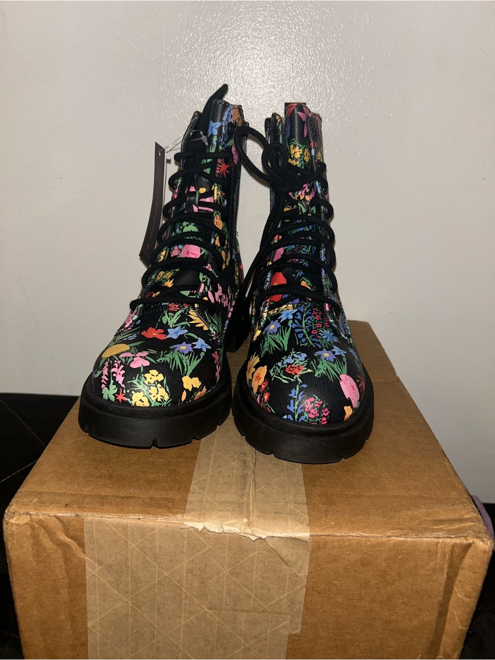 Black Women’s Floral Combat Boots Size 8